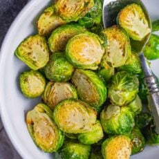 Air Fryer Brussels sprouts on serving plate