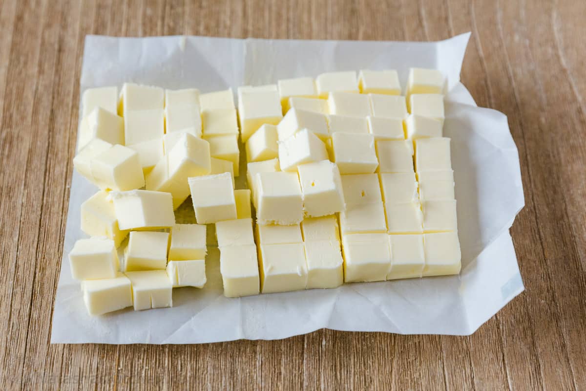 Cold diced butter for the best biscuits