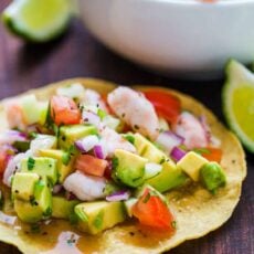 Ceviche served over a tostada