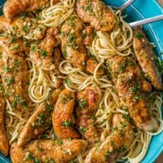 Chicken Scampi Pasta served in a bowl