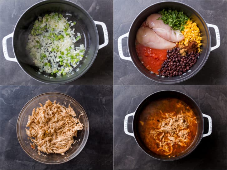Step by step of making chicken tortilla soup