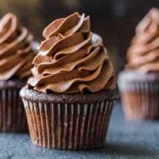Chocolate cupcakes topped with chocolate buttercream
