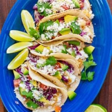 Tacos on a blue platter