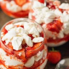 Strawberry eaton mess in glass serving cups