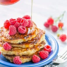 Fluffy Cottage Cheese Pancakes - simple ingredients, easy to make and they reheat really well! | natashaskitchen.com