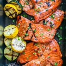 This grilled maple salmon recipe is a KEEPER! Maple salmon is flaky, juicy and so flavorful! Marina writes "By far, the BEST salmon recipe I've ever tried" | natashaskitchen.com