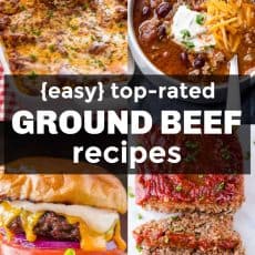 Ground beef recipes with lasagna, beef chili, beef burgers and beef meatloaf