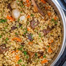 Making beef plov in an instant pot is so quick and easy and using brown rice is genius. This Instant Pot Rice recipe is a healthier, juicier and flavor packed version of beef plov | natashaskitchen.com