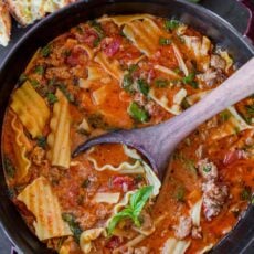 Lasagna soup in soup pot