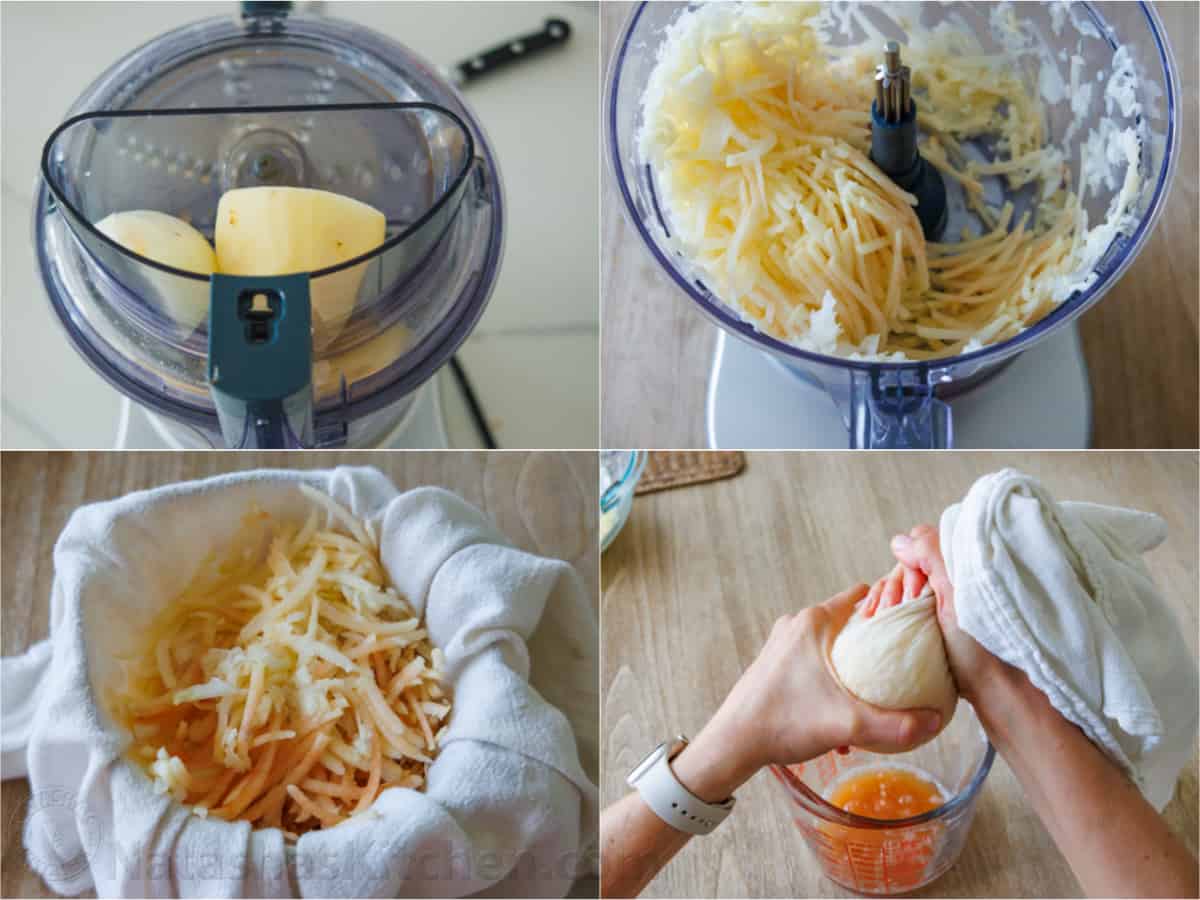 How to drain excess liquid from grated potatoes for latkes