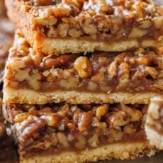 Pecan Pie Bars stacked on each other