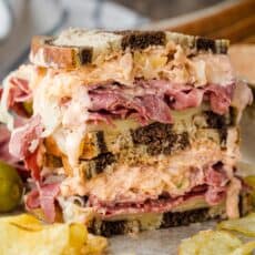 Reuben Sandwich Stacked and loaded with meat, coleslaw and Russian dressing