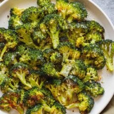 Oven Roasted Broccoli garnished with parmesan cheese