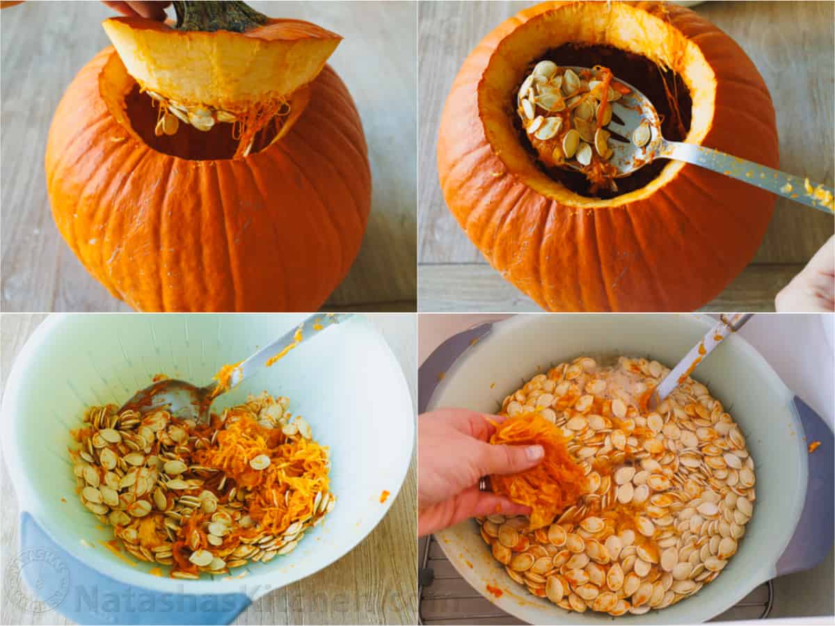 How to clean a pumpkin to gather the seeds for roasting
