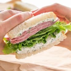 Mmm Salami... This salami sandwich with cream cheese spread can be made made in advance - Perfect for work or school lunch! | NatashasKitchen.com