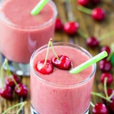 These strawberry Cherry Smoothies are easy, healthy and delicious. Talk about a pick-me-up! @NatashasKitchen