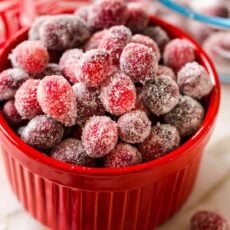 Sugared cranberries recipe in red dish