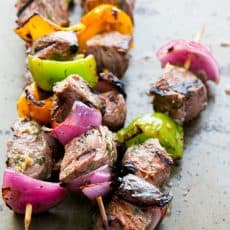 These Beef kebabs are mouth-watering. The marinade, by itself, smells tantalizingly good. What a great idea for your summer BBQ menu.