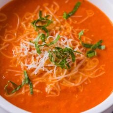 Creamy tomato soup served in a bowl