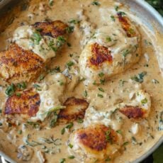 Tuscan Chicken in skillet with chives