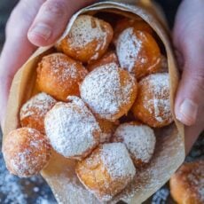 Zeppole donuts with powdered sugar
